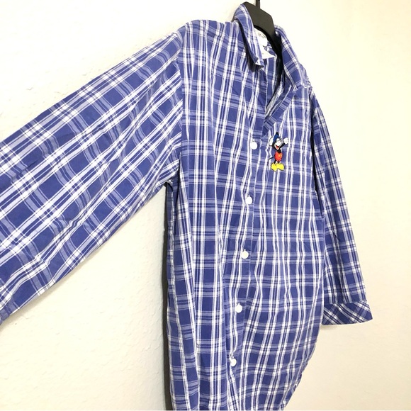 Walt Disney World Plaid Christmas Pajama Mickey Mouse Shirt S M blue white - Picture 7 of 13